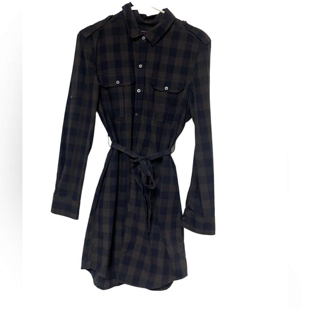 Tommy Hilfiger Navy and Green Plaid Shirt Dress